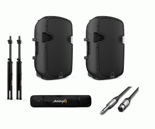 2 x Audibax Arkansas 15 Altavoces PRO 15" Bluetooth 800 W + Soportes Altavoz Tripode con Bolsa + Cable Jack a XLR 10 metros
